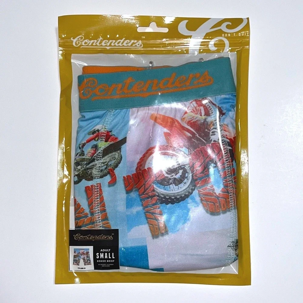 Contenders Tyler D Mens Motocross Boxer Briefs Small‎ Blue Orange Dont Quit NEW
